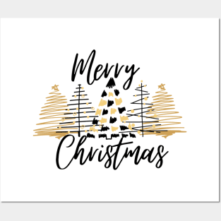 Merry Christmas golden black Posters and Art